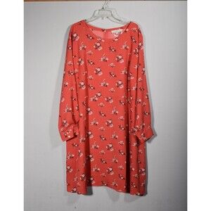 Loft Plus Salmon Pink Floral Long Sleeve Flare Knee Length Dress Sz 26